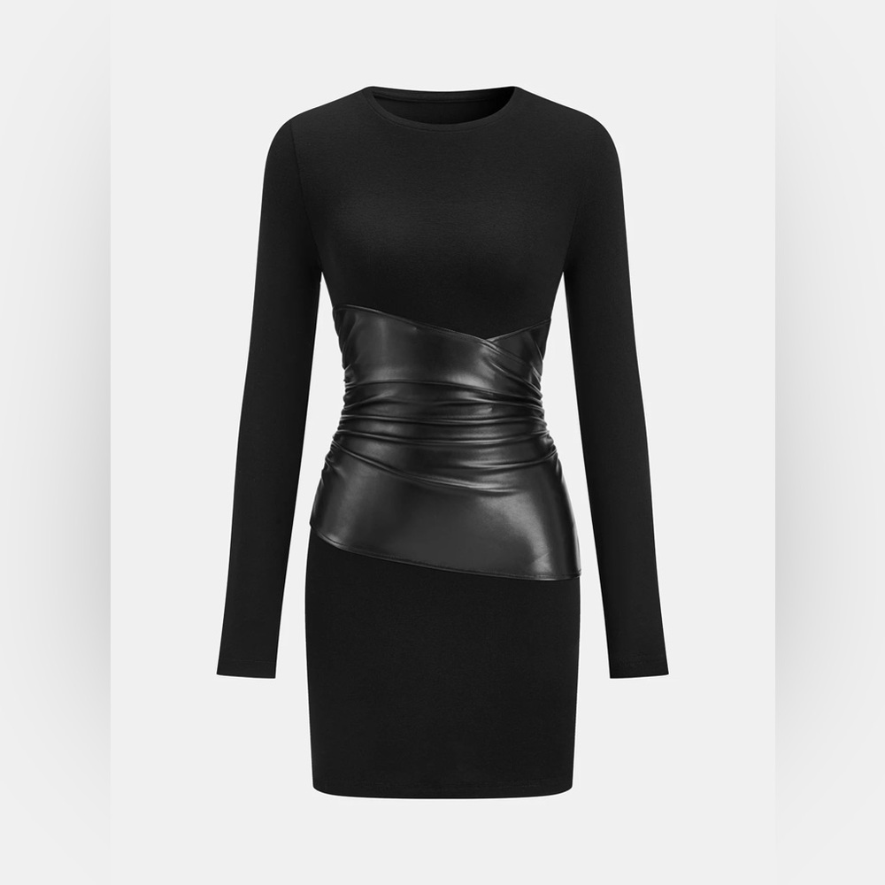 ✨NWT | Micas | Long Sleeve Mini Dress with Faux Leather Detail